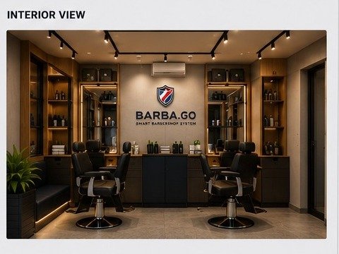 Interior modern Barba.Go dengan dua kursi barber